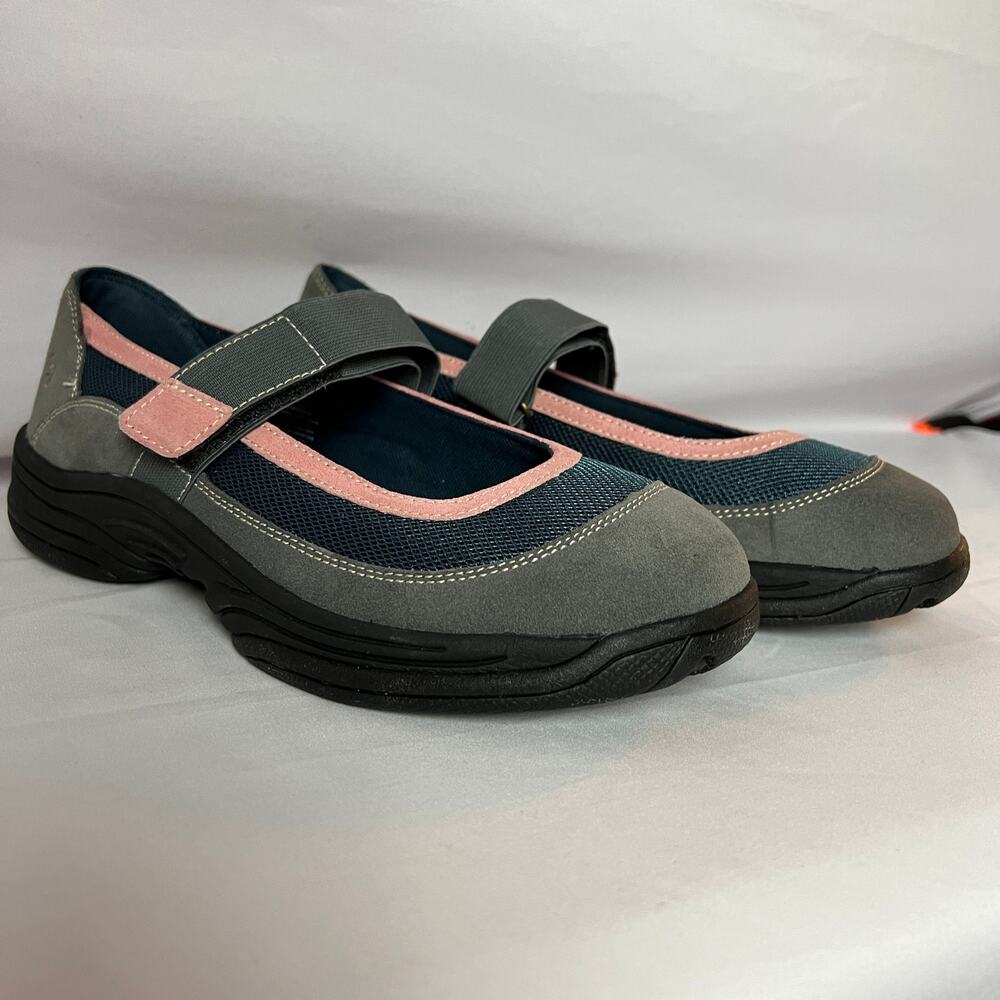 New Rockport Mary Jane Walkers Womens Size 8.5 Gray-Blue-Pink Leather & Fabric